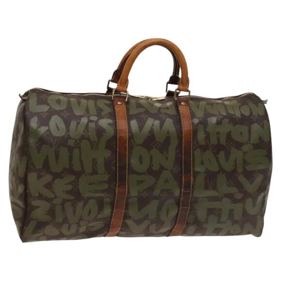 LOUIS VUITTON Monogram Graffiti Keepall 50 Boston Bag Khaki M92196 - Picture 1 of 16